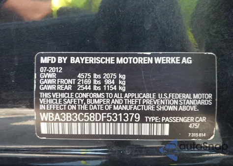 2013 BMW 328I xDrive z USA, uszkodzony, nr VIN WBA3B3C58DF531379